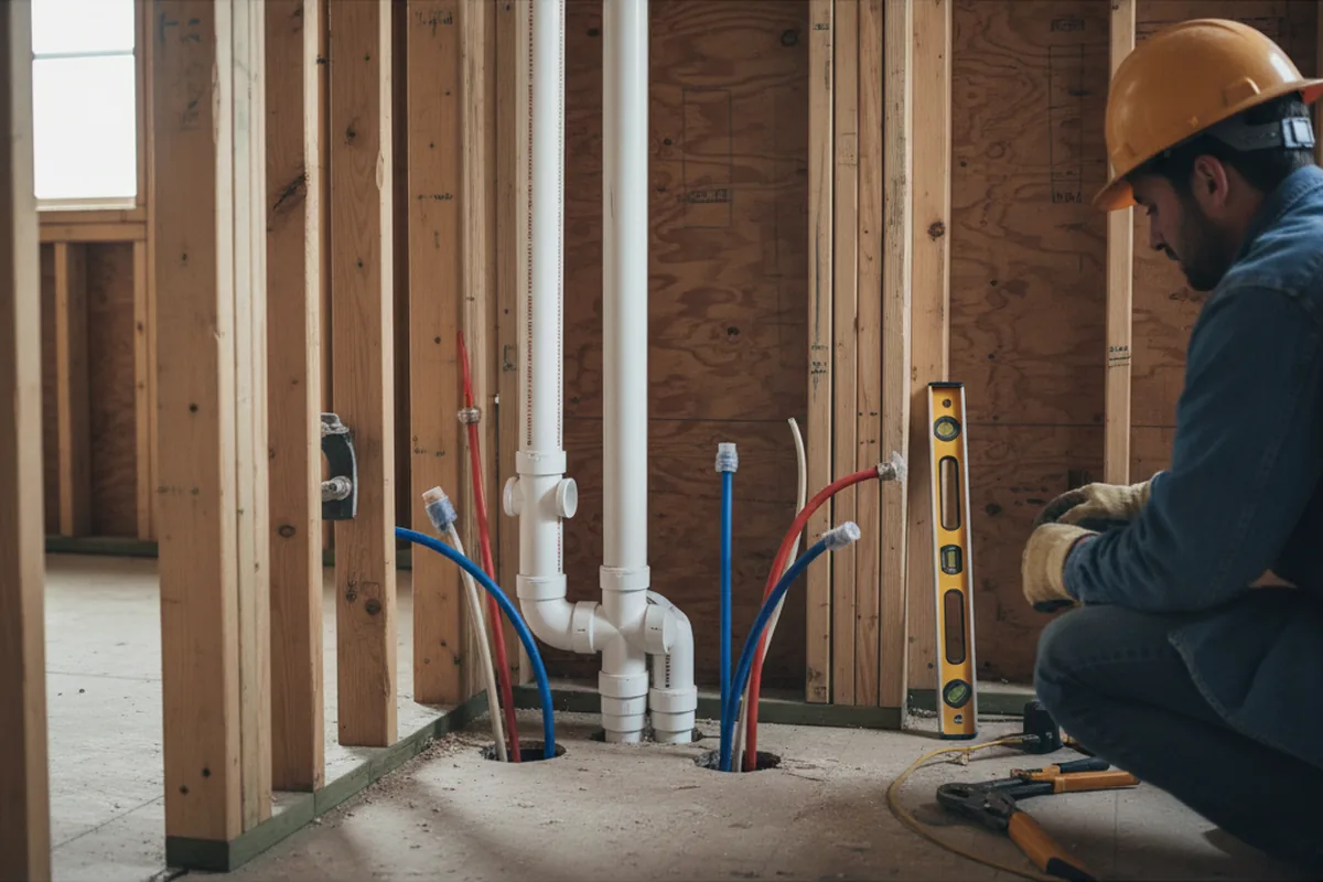 Drain and supply rough-in during Sump Pump Repair in Waconia